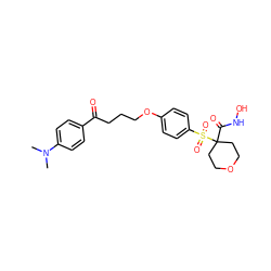 CN(C)c1ccc(C(=O)CCCOc2ccc(S(=O)(=O)C3(C(=O)NO)CCOCC3)cc2)cc1 ZINC000034313258