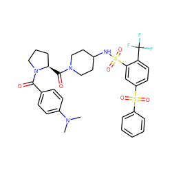 CN(C)c1ccc(C(=O)N2CCC[C@H]2C(=O)N2CCC(NS(=O)(=O)c3cc(S(=O)(=O)c4ccccc4)ccc3C(F)(F)F)CC2)cc1 ZINC000049850476