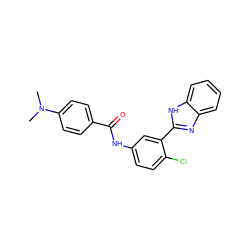 CN(C)c1ccc(C(=O)Nc2ccc(Cl)c(-c3nc4ccccc4[nH]3)c2)cc1 ZINC000045319557