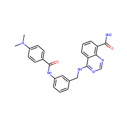 CN(C)c1ccc(C(=O)Nc2cccc(CNc3ncnc4c(C(N)=O)cccc34)c2)cc1 ZINC000114347038