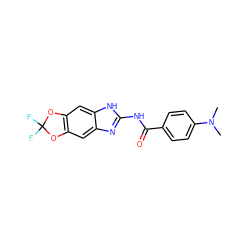 CN(C)c1ccc(C(=O)Nc2nc3cc4c(cc3[nH]2)OC(F)(F)O4)cc1 ZINC000211158167