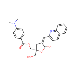 CN(C)c1ccc(C(=O)OC[C@]2(CO)C/C(=C/c3ccc4ccccc4n3)C(=O)O2)cc1 ZINC000040896394