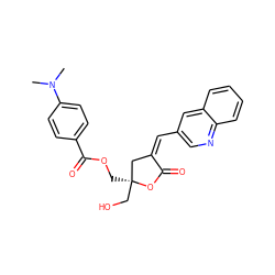 CN(C)c1ccc(C(=O)OC[C@]2(CO)C/C(=C/c3cnc4ccccc4c3)C(=O)O2)cc1 ZINC000040407035