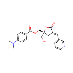 CN(C)c1ccc(C(=O)OC[C@]2(CO)C/C(=C\c3cccnc3)C(=O)O2)cc1 ZINC000045498550