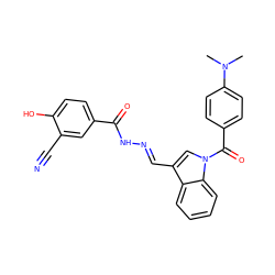 CN(C)c1ccc(C(=O)n2cc(/C=N/NC(=O)c3ccc(O)c(C#N)c3)c3ccccc32)cc1 ZINC000013492718