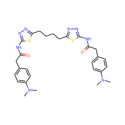 CN(C)c1ccc(CC(=O)Nc2nnc(CCCCc3nnc(NC(=O)Cc4ccc(N(C)C)cc4)s3)s2)cc1 ZINC000169697925