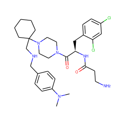 CN(C)c1ccc(CNCC2(N3CCN(C(=O)[C@@H](Cc4ccc(Cl)cc4Cl)NC(=O)CCN)CC3)CCCCC2)cc1 ZINC000028456438