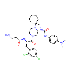 CN(C)c1ccc(NC(=O)NCC2(N3CCN(C(=O)[C@@H](Cc4ccc(Cl)cc4Cl)NC(=O)CCN)CC3)CCCCC2)cc1 ZINC000028461605