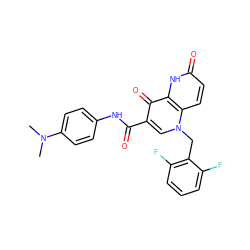 CN(C)c1ccc(NC(=O)c2cn(Cc3c(F)cccc3F)c3ccc(=O)[nH]c3c2=O)cc1 ZINC000073157258