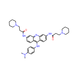 CN(C)c1ccc(Nc2c3ccc(NC(=O)CCN4CCCCC4)cc3nc3cc(NC(=O)CCN4CCCCC4)ccc23)cc1 ZINC000028878780