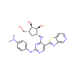 CN(C)c1ccc(Nc2ncc(-c3nc4cnccc4s3)c(N[C@@H]3C[C@H](CO)[C@@H](O)[C@H]3O)n2)cc1 ZINC000473090843