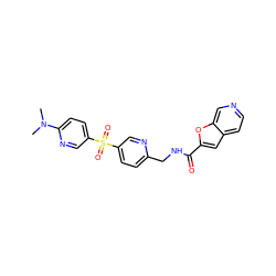 CN(C)c1ccc(S(=O)(=O)c2ccc(CNC(=O)c3cc4ccncc4o3)nc2)cn1 ZINC000223401320