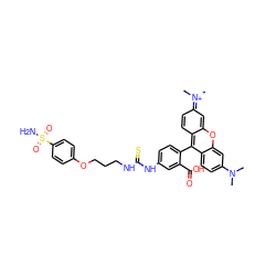 CN(C)c1ccc2c(-c3ccc(NC(=S)NCCCOc4ccc(S(N)(=O)=O)cc4)cc3C(=O)O)c3ccc(=[N+](C)C)cc-3oc2c1 ZINC000299837997