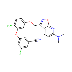 CN(C)c1ccc2c(COc3ccc(Cl)c(Oc4cc(Cl)cc(C#N)c4)c3)noc2n1 ZINC000045287633