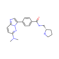 CN(C)c1ccc2ncc(-c3ccc(C(=O)NC[C@@H]4CCCN4)cc3)n2n1 ZINC000058650319