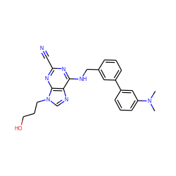 CN(C)c1cccc(-c2cccc(CNc3nc(C#N)nc4c3ncn4CCCO)c2)c1 ZINC000040957216