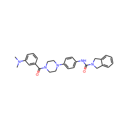 CN(C)c1cccc(C(=O)N2CCN(c3ccc(NC(=O)N4Cc5ccccc5C4)cc3)CC2)c1 ZINC000167619864