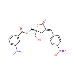 CN(C)c1cccc(C(=O)OC[C@]2(CO)C/C(=C\c3ccc([N+](=O)[O-])cc3)C(=O)O2)c1 ZINC000040394350