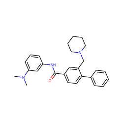 CN(C)c1cccc(NC(=O)c2ccc(-c3ccccc3)c(CN3CCCCC3)c2)c1 ZINC000201764510