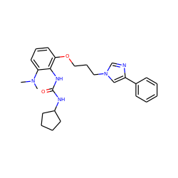 CN(C)c1cccc(OCCCn2cnc(-c3ccccc3)c2)c1NC(=O)NC1CCCC1 ZINC000013827532