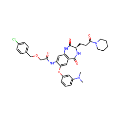 CN(C)c1cccc(Oc2cc3c(cc2NC(=O)COCc2ccc(Cl)cc2)NC(=O)[C@@H](CCC(=O)N2CCCCC2)NC3=O)c1 ZINC001772572139