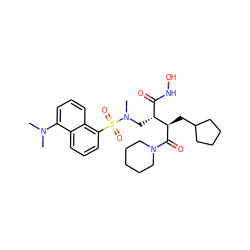 CN(C)c1cccc2c(S(=O)(=O)N(C)C[C@H](C(=O)NO)[C@@H](CC3CCCC3)C(=O)N3CCCCC3)cccc12 ZINC000026734891