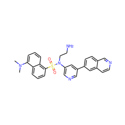 CN(C)c1cccc2c(S(=O)(=O)N(CCN)c3cncc(-c4ccc5cnccc5c4)c3)cccc12 ZINC000038749822