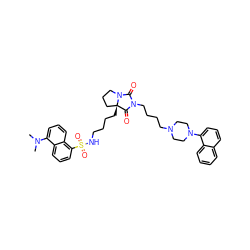 CN(C)c1cccc2c(S(=O)(=O)NCCCC[C@@]34CCCN3C(=O)N(CCCCN3CCN(c5cccc6ccccc56)CC3)C4=O)cccc12 ZINC000072128760