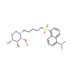 CN(C)c1cccc2c(S(=O)(=O)NCCCC[C@H]3NC[C@@H](O)[C@@H](O)[C@H]3CO)cccc12 ZINC000653704193