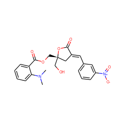 CN(C)c1ccccc1C(=O)OC[C@]1(CO)C/C(=C\c2cccc([N+](=O)[O-])c2)C(=O)O1 ZINC000040394614