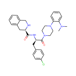 CN(C)c1ccccc1N1CCN(C(=O)[C@@H](Cc2ccc(Cl)cc2)NC(=O)[C@H]2Cc3ccccc3CN2)CC1 ZINC000027865921