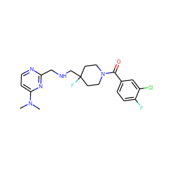 CN(C)c1ccnc(CNCC2(F)CCN(C(=O)c3ccc(F)c(Cl)c3)CC2)n1 ZINC000028711647