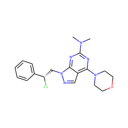 CN(C)c1nc(N2CCOCC2)c2cnn(C[C@H](Cl)c3ccccc3)c2n1 ZINC000040914168