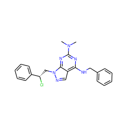 CN(C)c1nc(NCc2ccccc2)c2cnn(C[C@H](Cl)c3ccccc3)c2n1 ZINC000040915418