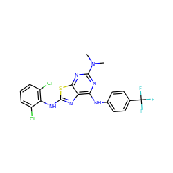 CN(C)c1nc(Nc2ccc(C(F)(F)F)cc2)c2nc(Nc3c(Cl)cccc3Cl)sc2n1 ZINC000040392607