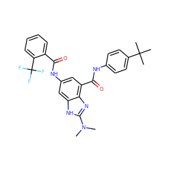 CN(C)c1nc2c(C(=O)Nc3ccc(C(C)(C)C)cc3)cc(NC(=O)c3ccccc3C(F)(F)F)cc2[nH]1 ZINC000205655600