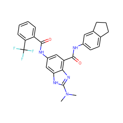 CN(C)c1nc2c(C(=O)Nc3ccc4c(c3)CCC4)cc(NC(=O)c3ccccc3C(F)(F)F)cc2[nH]1 ZINC000218687400