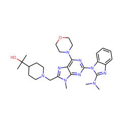 CN(C)c1nc2ccccc2n1-c1nc(N2CCOCC2)c2nc(CN3CCC(C(C)(C)O)CC3)n(C)c2n1 ZINC000095555655