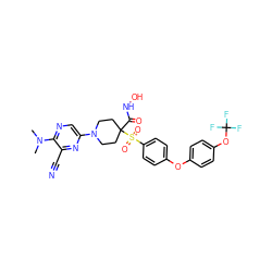 CN(C)c1ncc(N2CCC(C(=O)NO)(S(=O)(=O)c3ccc(Oc4ccc(OC(F)(F)F)cc4)cc3)CC2)nc1C#N ZINC000096933017