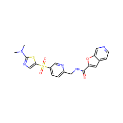 CN(C)c1ncc(S(=O)(=O)c2ccc(CNC(=O)c3cc4ccncc4o3)nc2)s1 ZINC000223404460