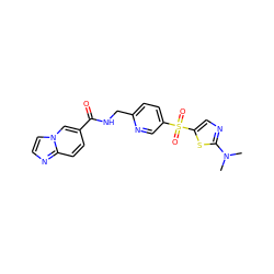 CN(C)c1ncc(S(=O)(=O)c2ccc(CNC(=O)c3ccc4nccn4c3)nc2)s1 ZINC000223402204