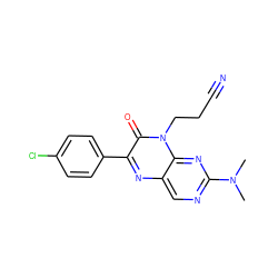 CN(C)c1ncc2nc(-c3ccc(Cl)cc3)c(=O)n(CCC#N)c2n1 ZINC000004239089