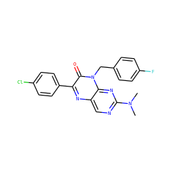CN(C)c1ncc2nc(-c3ccc(Cl)cc3)c(=O)n(Cc3ccc(F)cc3)c2n1 ZINC000004239005