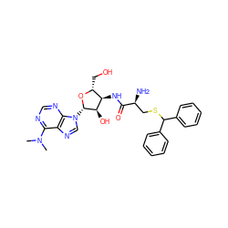 CN(C)c1ncnc2c1ncn2[C@@H]1O[C@H](CO)[C@@H](NC(=O)[C@@H](N)CSC(c2ccccc2)c2ccccc2)[C@H]1O ZINC000169314930