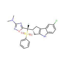 CN(C)c1noc([C@](F)([C@H]2Cc3[nH]c4ccc(Cl)cc4c3C2)S(=O)(=O)c2ccccc2)n1 ZINC000040845228