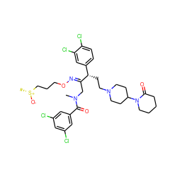 CN(C/C(=N\OCCC[S@@+](C)[O-])[C@@H](CCN1CCC(N2CCCCC2=O)CC1)c1ccc(Cl)c(Cl)c1)C(=O)c1cc(Cl)cc(Cl)c1 ZINC000027903886