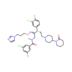 CN(C/C(=N\OCCCn1ccnc1)[C@@H](CCN1CCC(N2CCCCC2=O)CC1)c1ccc(Cl)c(Cl)c1)C(=O)c1cc(Cl)cc(Cl)c1 ZINC000027896348