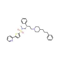 CN(C[C@@H](CCN1CCC(CCCc2ccccc2)CC1)c1ccccc1)S(=O)(=O)c1ccc(-c2ccccn2)s1 ZINC000026844854