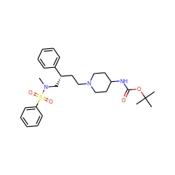 CN(C[C@@H](CCN1CCC(NC(=O)OC(C)(C)C)CC1)c1ccccc1)S(=O)(=O)c1ccccc1 ZINC000026501090