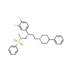 CN(C[C@@H](CCN1CCC(c2ccccc2)CC1)c1ccc(F)c(F)c1)S(=O)(=O)c1ccccc1 ZINC000013479373